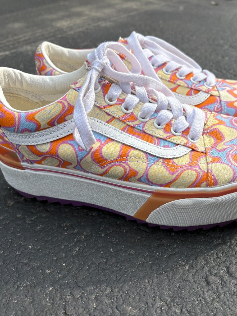 Vans Women's Old Skool Stacked UV Ink Peace Platform Shoes White Purple Size 10 - Picture 5 of 6